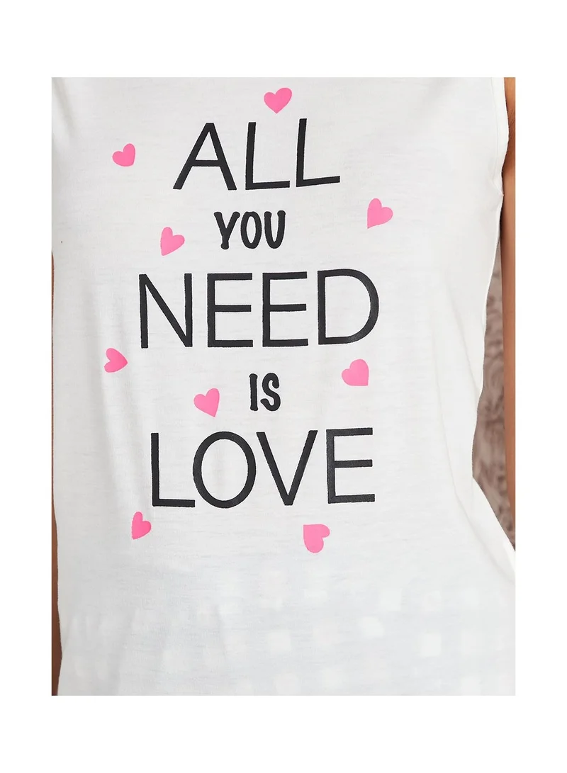 Styli All You Need Is Love Slogan Print Vest and Checked Short Set