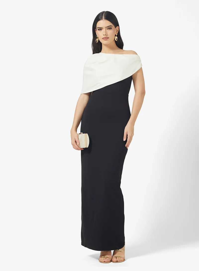 Namshi x Assymetric Shoulder Draped Two Tone Dress