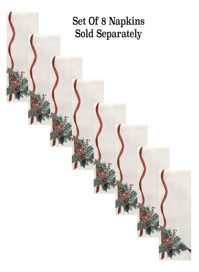 Lintex Evergreen Garland Double Ribbon Bordered Christmas Fabric Placemats, Set of 4, Holly and Pine Cone Print, Easy Care Country Cottage Holiday Table Mats for Seasonal Decor - Image 4