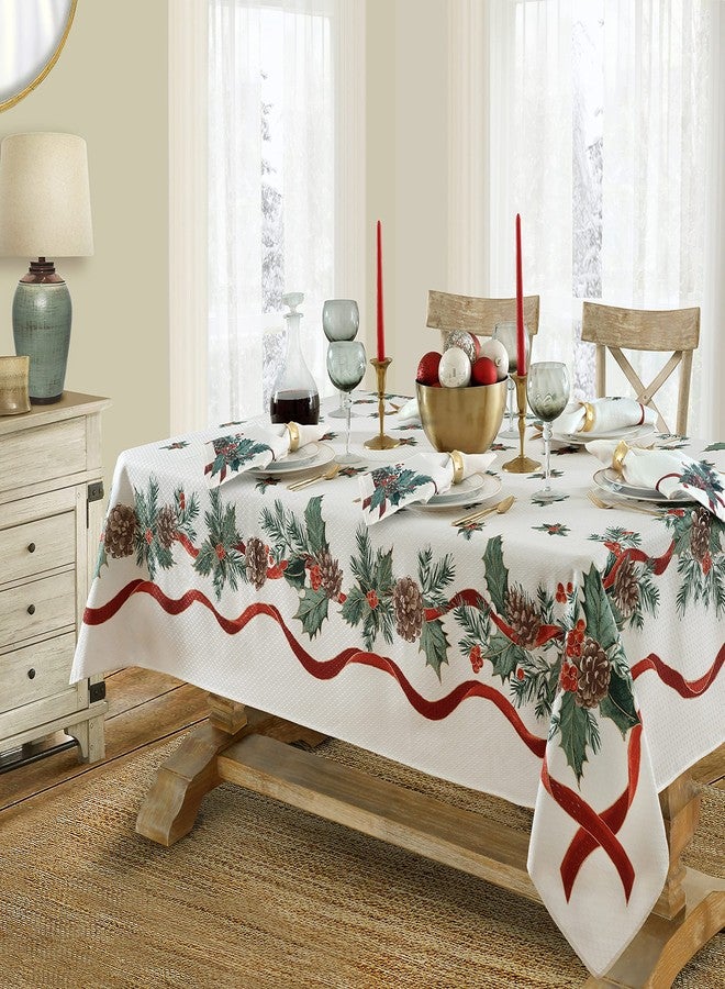 Lintex Evergreen Garland Double Ribbon Bordered Christmas Fabric Placemats, Set of 4, Holly and Pine Cone Print, Easy Care Country Cottage Holiday Table Mats for Seasonal Decor - Image 5