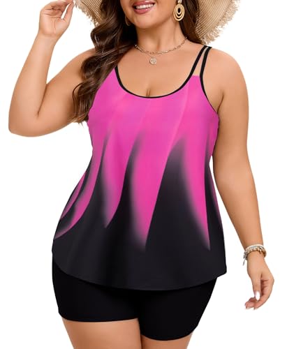 Arolina Tankini Swimsuits for Women Adjustable Straps Swimsuits Bathing Suit Tankini Sets Rose Red Large - Image 3