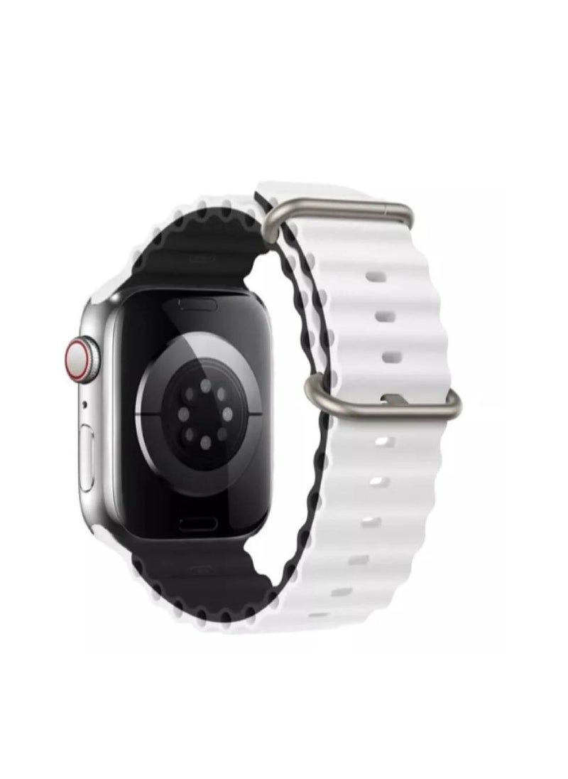 GENNEXT - Ocean Silicone Rubber Watch Band Strap for Apple Watch Ultra 49mm/45mm/44mm/42mm Ocean Dual Colored White/ Black - Image 1