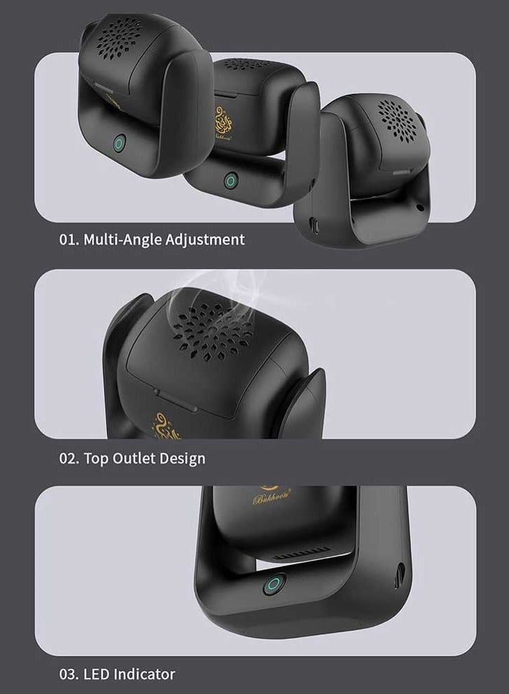 Bukhoor Rotatable Portable Bukhoor Burner, Strong Fragrance, LED Indicator, Type-C Charging, Fast Burning, Suitable for Car and Home Use - Image 2