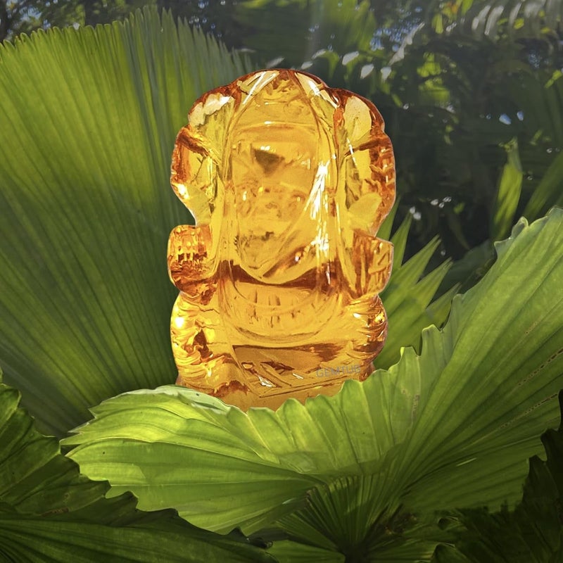 GEMTUB Handcrafted Certified Natural Citrine Gemstone Ganesha Idol for Home Office and Car Desk Lord Ganesha Figurine Natural Citrine Gemstone Weight 6580 Carat - Image 5
