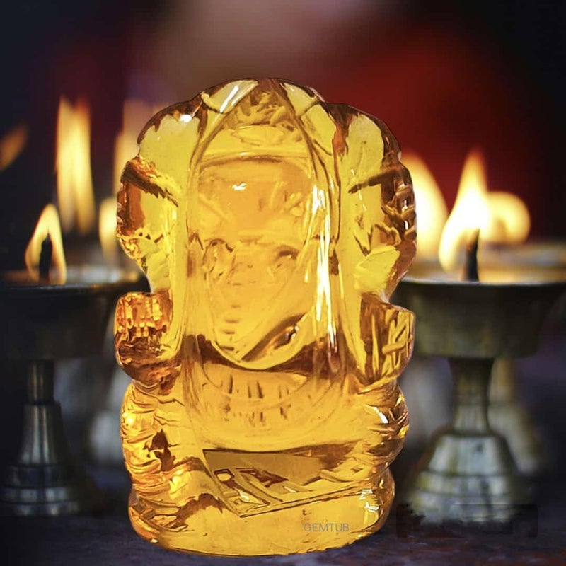 GEMTUB Handcrafted Certified Natural Citrine Gemstone Ganesha Idol for Home Office and Car Desk Lord Ganesha Figurine Natural Citrine Gemstone Weight 6580 Carat - Image 2