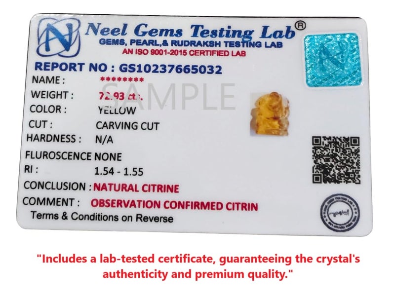 GEMTUB Handcrafted Certified Natural Citrine Gemstone Ganesha Idol for Home Office and Car Desk Lord Ganesha Figurine Natural Citrine Gemstone Weight 6580 Carat - Image 3