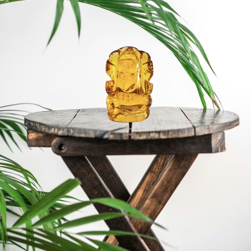 GEMTUB Handcrafted Certified Natural Citrine Gemstone Ganesha Idol for Home Office and Car Desk Lord Ganesha Figurine Natural Citrine Gemstone Weight 6580 Carat - Image 4