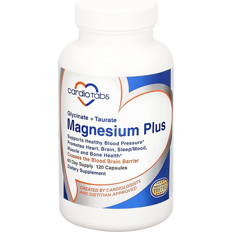 كارديو تابس Cardiotabs Magnesium Plus - 200mg Magnesium Glycinate & Magnesium Taurate to Improve Blood Pressure, Heart, Brain, Sleep & Mood - Highly Concentrated - Image 1