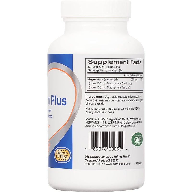 كارديو تابس Cardiotabs Magnesium Plus - 200mg Magnesium Glycinate & Magnesium Taurate to Improve Blood Pressure, Heart, Brain, Sleep & Mood - Highly Concentrated - Image 2