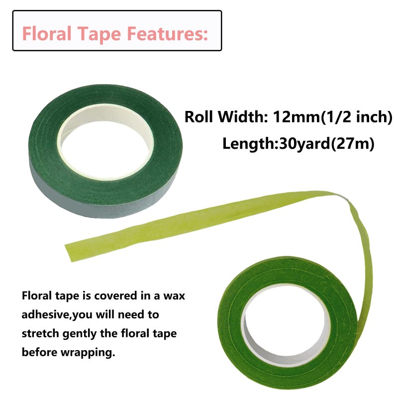 Swpohrat 50 pcs 2 Guage 11.8 Inch Floral Stem Wire and 4 Rolls 1/2 Inch Wide Green Floral Tape for Craft Pipe Cleaner Bouquet,Wedding Bouquet,Flower Pens,Arts and Crafts Making - Image 4