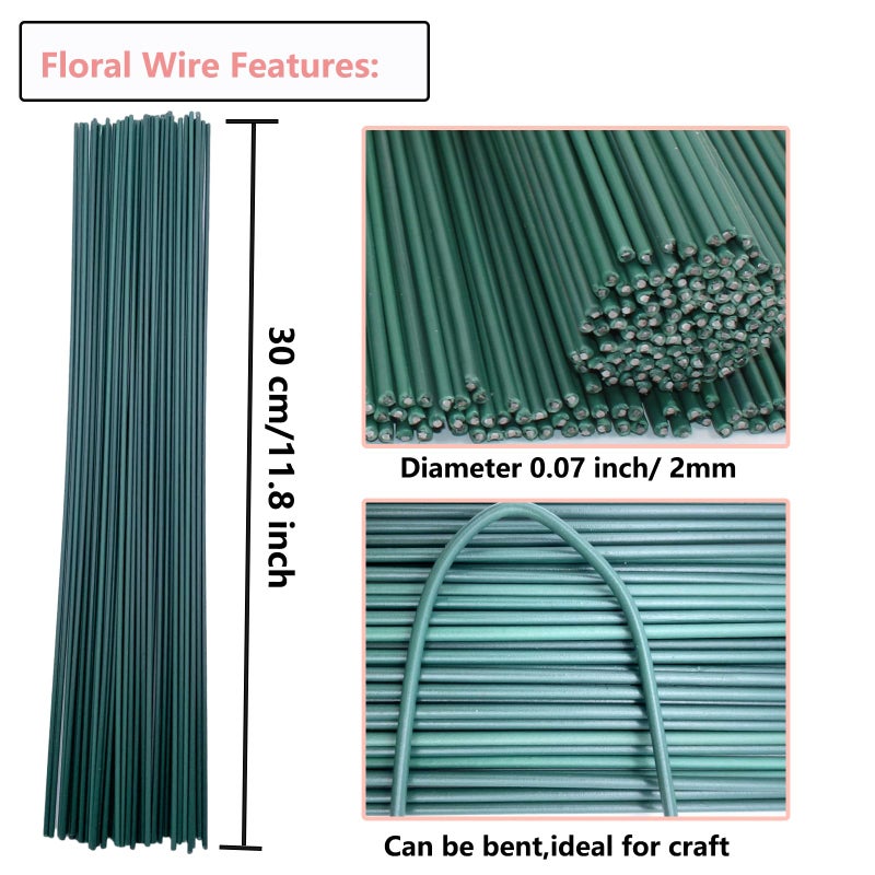 Swpohrat 50 pcs 2 Guage 11.8 Inch Floral Stem Wire and 4 Rolls 1/2 Inch Wide Green Floral Tape for Craft Pipe Cleaner Bouquet,Wedding Bouquet,Flower Pens,Arts and Crafts Making - Image 3