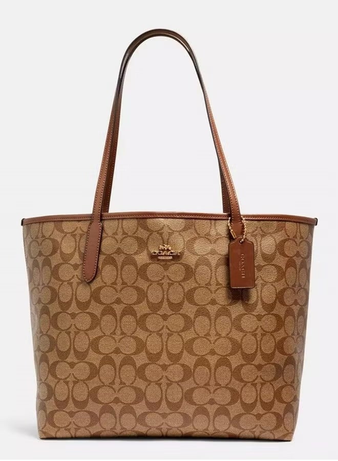 coachoutlet Khaki leather Coach City handbag, women's messenger bag, women's handbag, women's shoulder bag, women's travel bag, khaki. - Image 1