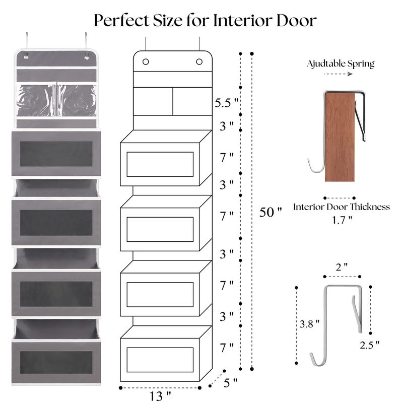 Giraffe Creation Over Door Organizer with 4 Large Capacity Pockets, Hanging Organizer Storage for Closet Bathroom Nursery Bedroom Dorm, Toys Cosmetics Sundries and Baby Essentials, Gray - Image 3