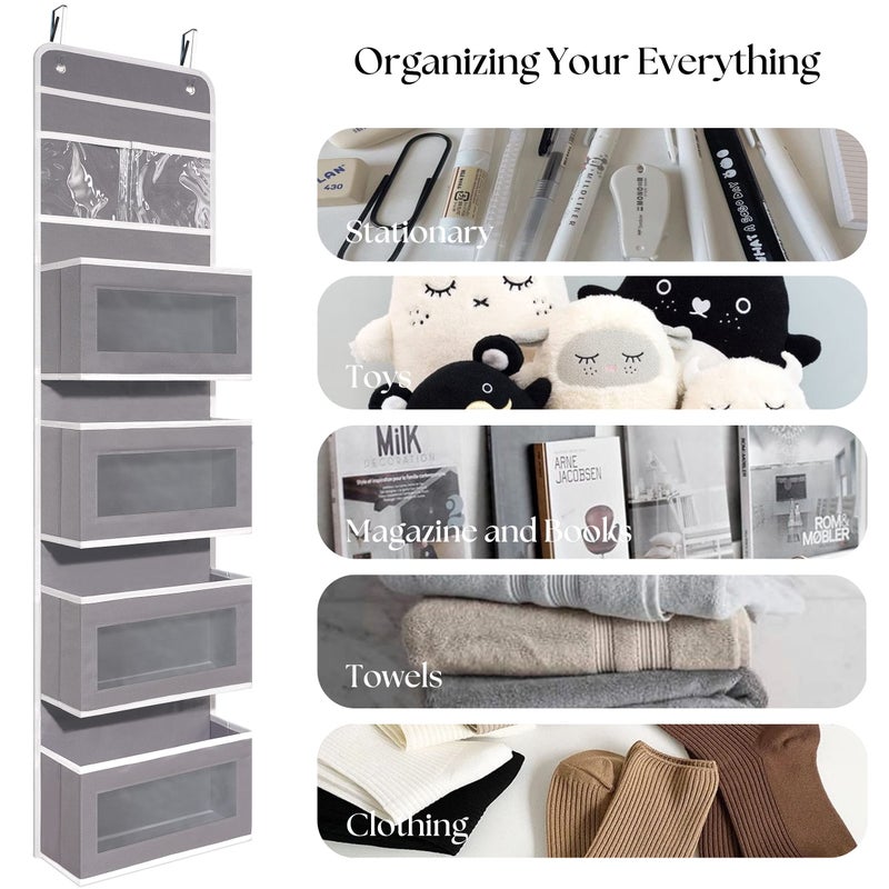 Giraffe Creation Over Door Organizer with 4 Large Capacity Pockets, Hanging Organizer Storage for Closet Bathroom Nursery Bedroom Dorm, Toys Cosmetics Sundries and Baby Essentials, Gray - Image 5