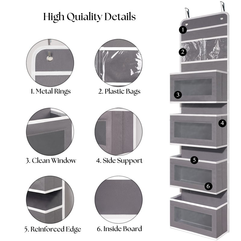 Giraffe Creation Over Door Organizer with 4 Large Capacity Pockets, Hanging Organizer Storage for Closet Bathroom Nursery Bedroom Dorm, Toys Cosmetics Sundries and Baby Essentials, Gray - Image 4