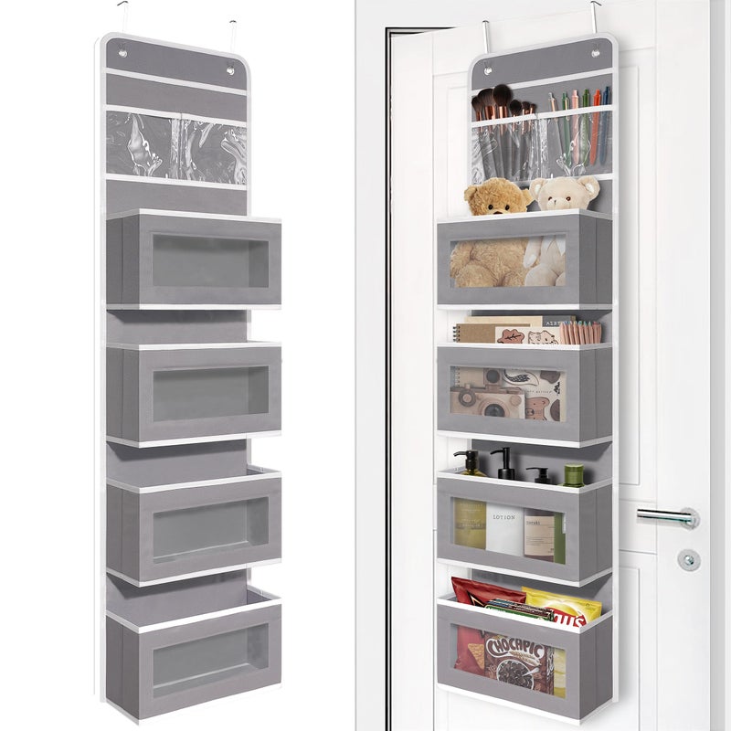 Giraffe Creation Over Door Organizer with 4 Large Capacity Pockets, Hanging Organizer Storage for Closet Bathroom Nursery Bedroom Dorm, Toys Cosmetics Sundries and Baby Essentials, Gray - Image 1