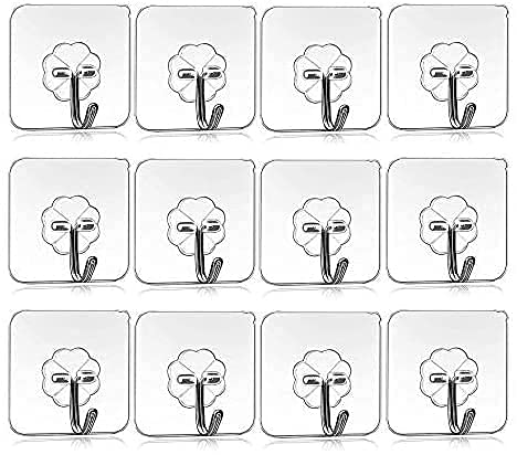 Episkey Episkey Self Adhesive 12 Pcs Wall Hooks Heavy Duty for Hanging 10KG Max Magic Stickers Seamless Transparent Keys Coats Hats Bags Ceiling Kitchen Accessories Hooks Sticky Max  - Image 1