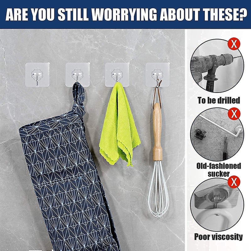 Episkey Episkey Self Adhesive 12 Pcs Wall Hooks Heavy Duty for Hanging 10KG Max Magic Stickers Seamless Transparent Keys Coats Hats Bags Ceiling Kitchen Accessories Hooks Sticky Max  - Image 3