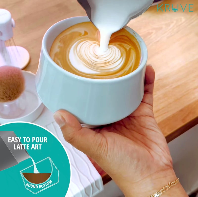 KRUVE IMAGINE Porcelain Latte Coffee Cups, Double Walled Espresso Cups, Glass Cups Set of Two - 8.5oz Thermal Spherical Design for Latte Art, Insulated Coffee Mugs for Heat Retention (Blue) - Image 2