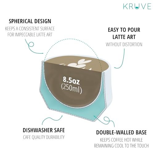 KRUVE IMAGINE Porcelain Latte Coffee Cups, Double Walled Espresso Cups, Glass Cups Set of Two - 8.5oz Thermal Spherical Design for Latte Art, Insulated Coffee Mugs for Heat Retention (Blue) - Image 4