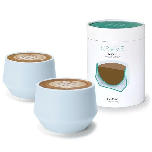 KRUVE IMAGINE Porcelain Latte Coffee Cups, Double Walled Espresso Cups, Glass Cups Set of Two - 8.5oz Thermal Spherical Design for Latte Art, Insulated Coffee Mugs for Heat Retention (Blue) - Image 1