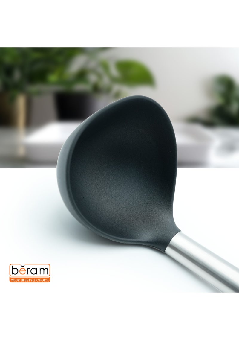 Beram Silicone with Stainless Steel Utensil Set Non-Stick Safe,Heat Resistant,BPA-Free – (Black) (Single Soup Ladle) - Image 2