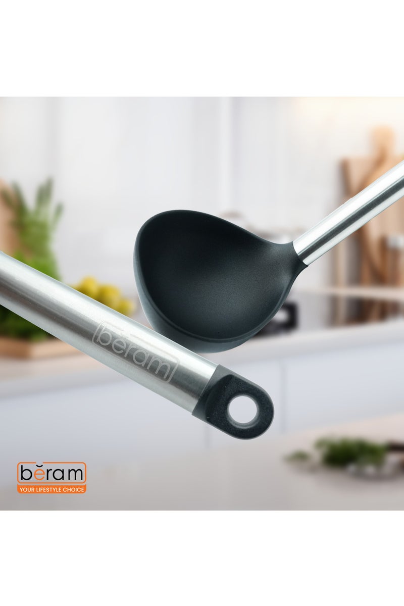 Beram Silicone with Stainless Steel Utensil Set Non-Stick Safe,Heat Resistant,BPA-Free – (Black) (Single Soup Ladle) - Image 3