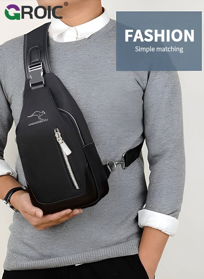 GROIC Sling Bag with Clutch Bag,Small Crossbody Purses Bags for Men,Chest Bag for Daily use,Crossbody Bag for Men with Adjustable Strap Black - Image 3