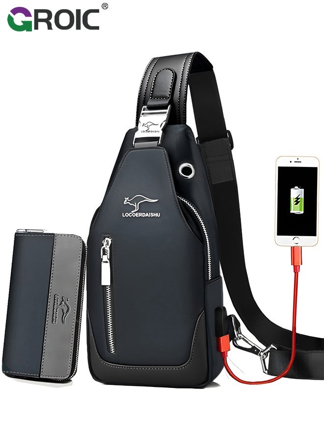 GROIC Sling Bag with Clutch Bag,Small Crossbody Purses Bags for Men,Chest Bag for Daily use,Crossbody Bag for Men with Adjustable Strap Black - Image 1