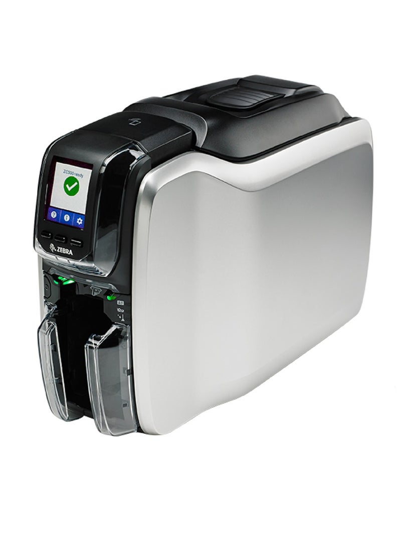 ZEBRA طابعة بطاقات الهوية الملونة مزدوجة الجوانب Zebra ZC300 USB، حزمة كومبو إيثرنت (شريط، 100 بطاقة، برنامج تصميم البطاقات) | ZC32-000CQ00EM00  - Image 1