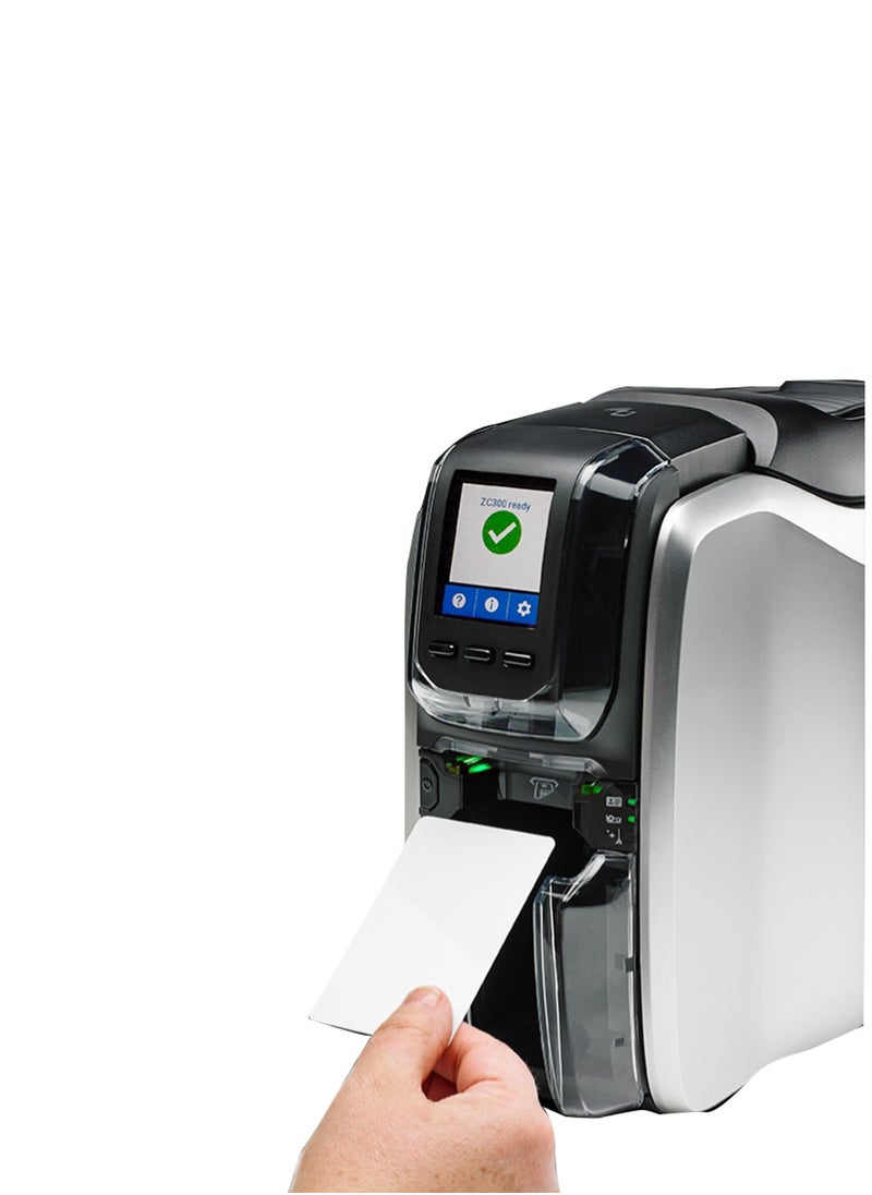 ZEBRA طابعة بطاقات الهوية الملونة مزدوجة الجوانب Zebra ZC300 USB، حزمة كومبو إيثرنت (شريط، 100 بطاقة، برنامج تصميم البطاقات) | ZC32-000CQ00EM00  - Image 2