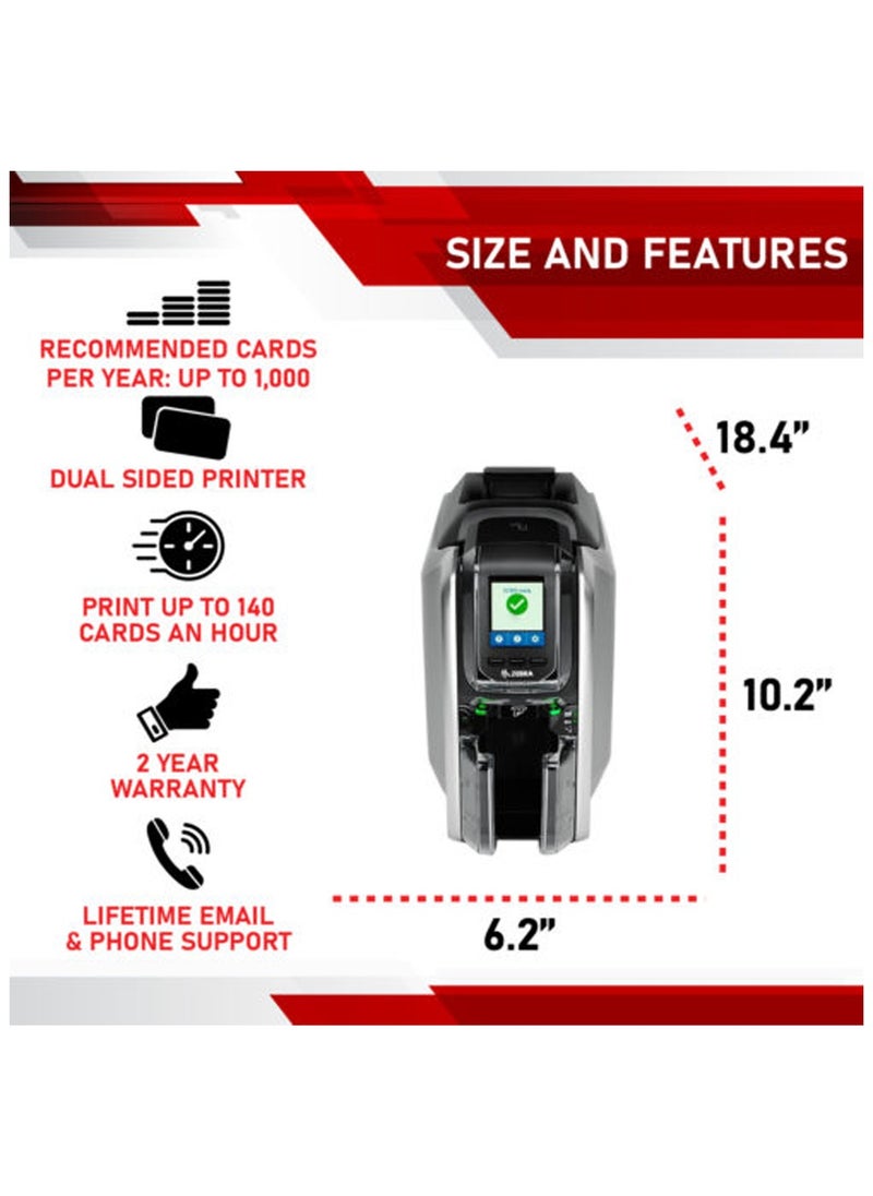 ZEBRA طابعة بطاقات الهوية الملونة مزدوجة الجوانب Zebra ZC300 USB، حزمة كومبو إيثرنت (شريط، 100 بطاقة، برنامج تصميم البطاقات) | ZC32-000CQ00EM00  - Image 5
