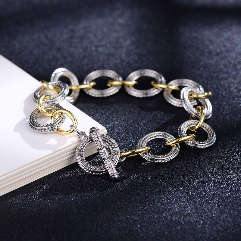 Mytys Link Bracelet for Women 2 tone Circles Chain Wire Cable Bangle Designer Inspired Bracelets Style 6 - Image 4