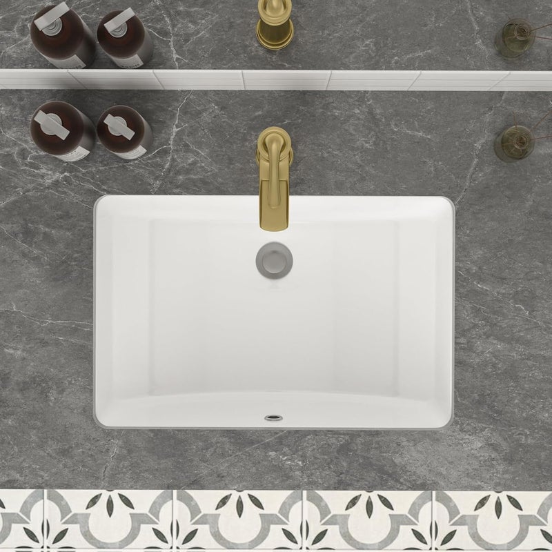 Mocoloo Undermount Bathroom Sink 21x14 Inch White Bathroom Ceramic Sink Undermount Rectangular Vanity Sinks White Porcelain Lavatory Hand Basin Under Counter with Overflow Drain - Image 2