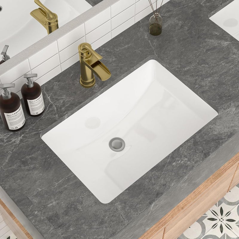 Mocoloo Undermount Bathroom Sink 21x14 Inch White Bathroom Ceramic Sink Undermount Rectangular Vanity Sinks White Porcelain Lavatory Hand Basin Under Counter with Overflow Drain - Image 1