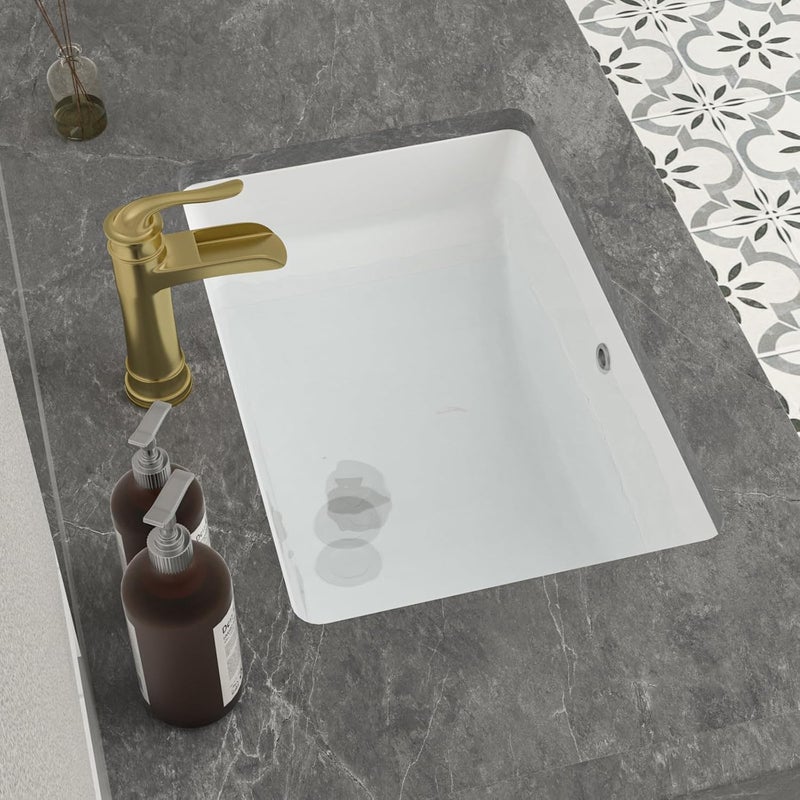 Mocoloo Undermount Bathroom Sink 21x14 Inch White Bathroom Ceramic Sink Undermount Rectangular Vanity Sinks White Porcelain Lavatory Hand Basin Under Counter with Overflow Drain - Image 3