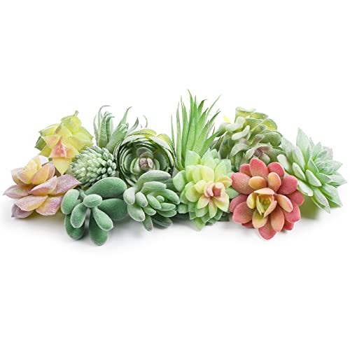 HappyHapi 12 Pcs Artificial Succulents Mini Fake Plants Unpotted Faux Succulent for Craft, Small Plastic Succulents Assortment in Flocked Green Floral Decor for Party, Cake, Garden & Outdoor - Image 1