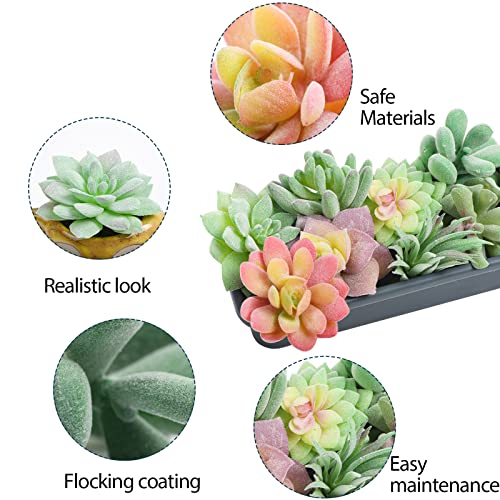 HappyHapi 12 Pcs Artificial Succulents Mini Fake Plants Unpotted Faux Succulent for Craft, Small Plastic Succulents Assortment in Flocked Green Floral Decor for Party, Cake, Garden & Outdoor - Image 3