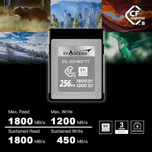 Exascend بطاقة Exascend CFexpress من نوع B بسعة 256GB / 512GB / 1TB، سرعة قراءة مستمرة 1,800MB/s، متوافقة مع كاميرات كانون، نيكون، باناسونيك وغيرها. - Image 2