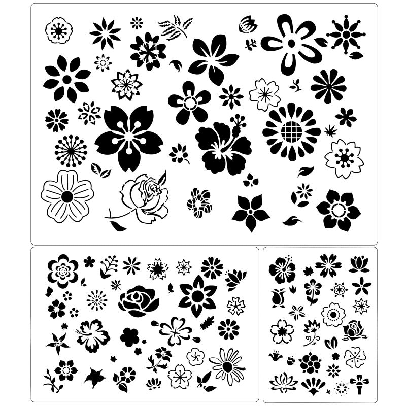 Zonon Zonon 3 Pieces Stencil Template Painting Stencil Spring Summer Template Reusable Drawing Set for Daily DIY Art Notebook Wedding Card Scrapbook Home Decor 3 SizesFlower Style 