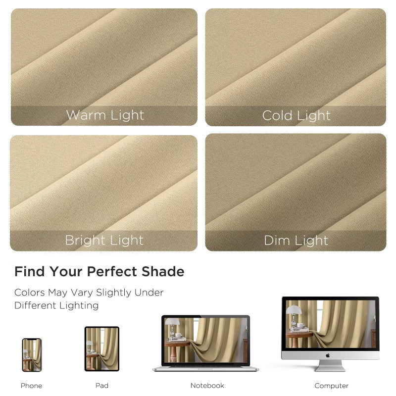 CUCRAF Beige Blackout Curtains 63 inch Length 2 Panels Set, Rod Pocket Room Darkening Drapes for Bedroom Living Room, Insulated Thermal Light Blocking Window Curtain (W52 x L63 Inch) - Image 4