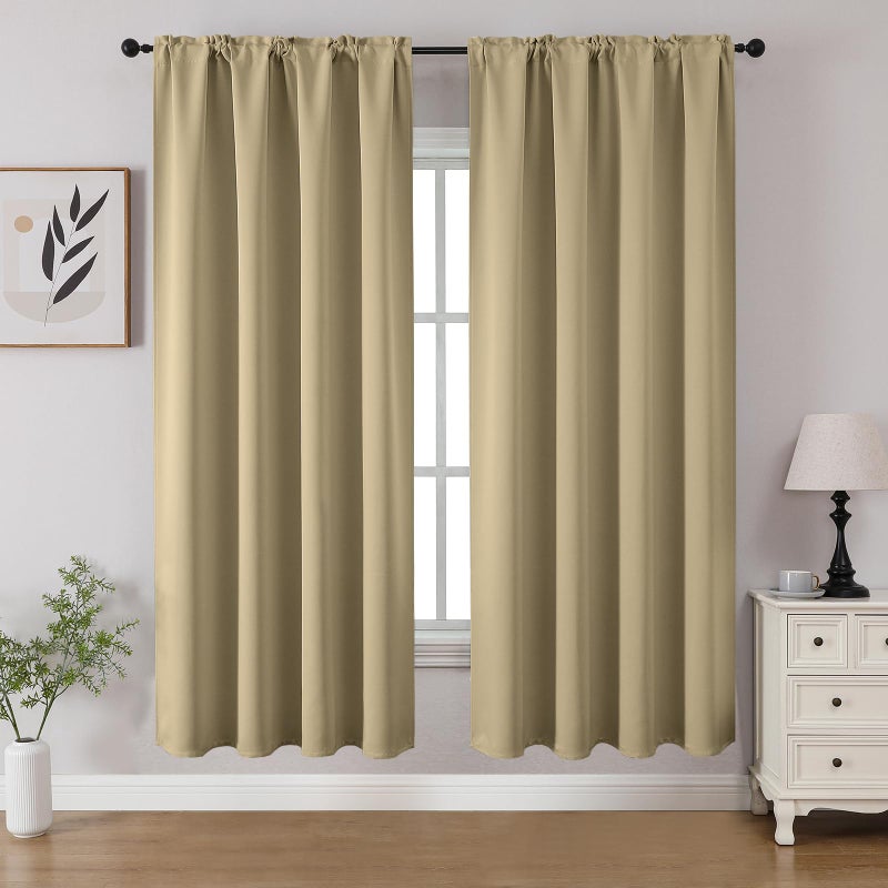 CUCRAF Beige Blackout Curtains 63 inch Length 2 Panels Set, Rod Pocket Room Darkening Drapes for Bedroom Living Room, Insulated Thermal Light Blocking Window Curtain (W52 x L63 Inch) - Image 1