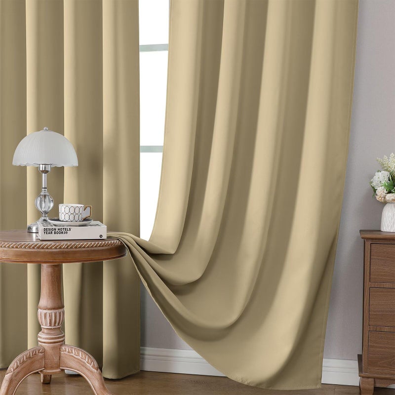 CUCRAF Beige Blackout Curtains 63 inch Length 2 Panels Set, Rod Pocket Room Darkening Drapes for Bedroom Living Room, Insulated Thermal Light Blocking Window Curtain (W52 x L63 Inch) - Image 5