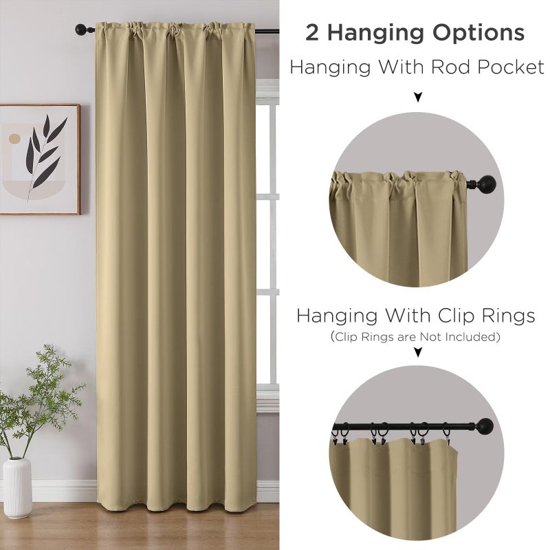 CUCRAF Beige Blackout Curtains 63 inch Length 2 Panels Set, Rod Pocket Room Darkening Drapes for Bedroom Living Room, Insulated Thermal Light Blocking Window Curtain (W52 x L63 Inch) - Image 3