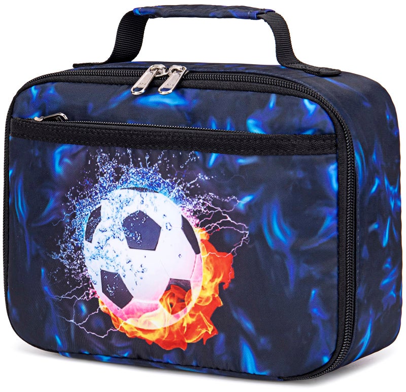 LEDAOU Lunch Bag Kids Insulated Lunch Box Boys Girls Insulated Reusable Lunch Bag for School Picnic Hiking Work Soccer Black Blue
