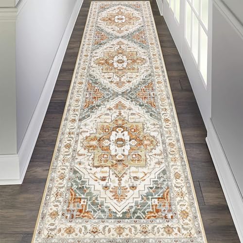 Pauwer Hallway Runner Rug 2x8, Long Washable Kitchen Rugs Runner, Farmhouse Vintage Medallion Area Rug Carpet, Soft Throw Rugs for Bedroom, Non Slip Floor Runner for Entryway Laundry - Image 1