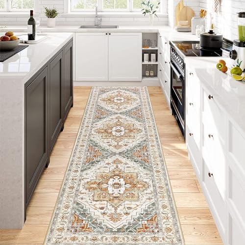 Pauwer Hallway Runner Rug 2x8, Long Washable Kitchen Rugs Runner, Farmhouse Vintage Medallion Area Rug Carpet, Soft Throw Rugs for Bedroom, Non Slip Floor Runner for Entryway Laundry - Image 2