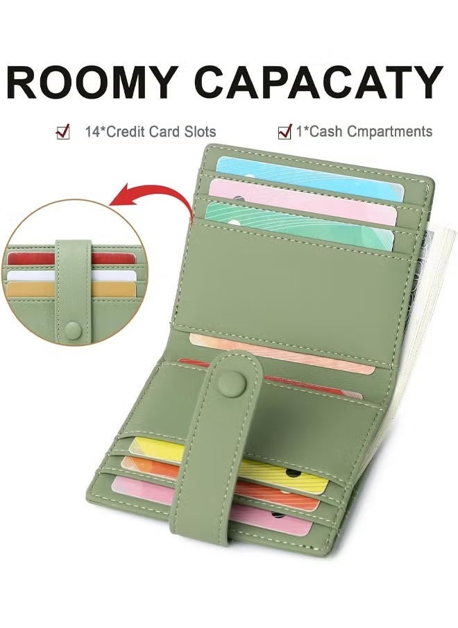 Arabest Slim Wallet for Women, RFID Blocking Bifold Credit Card Holder, Card Case, Leather Small Card Wallets Women, Leather Bifold Wallets with Zipper, Coin Pocket (Green)  - Image 2