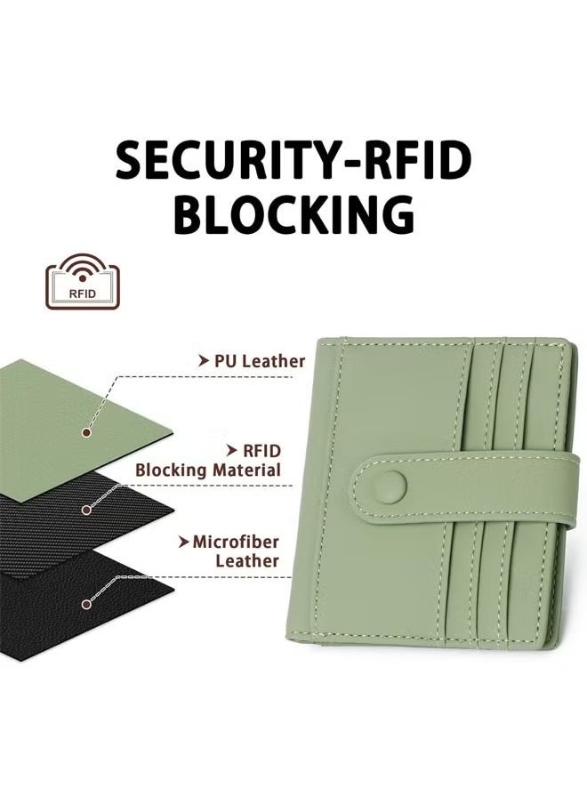 Arabest Slim Wallet for Women, RFID Blocking Bifold Credit Card Holder, Card Case, Leather Small Card Wallets Women, Leather Bifold Wallets with Zipper, Coin Pocket (Green)  - Image 3