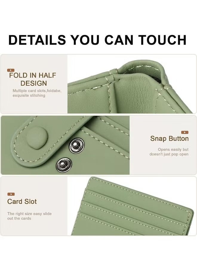 Arabest Slim Wallet for Women, RFID Blocking Bifold Credit Card Holder, Card Case, Leather Small Card Wallets Women, Leather Bifold Wallets with Zipper, Coin Pocket (Green)  - Image 4